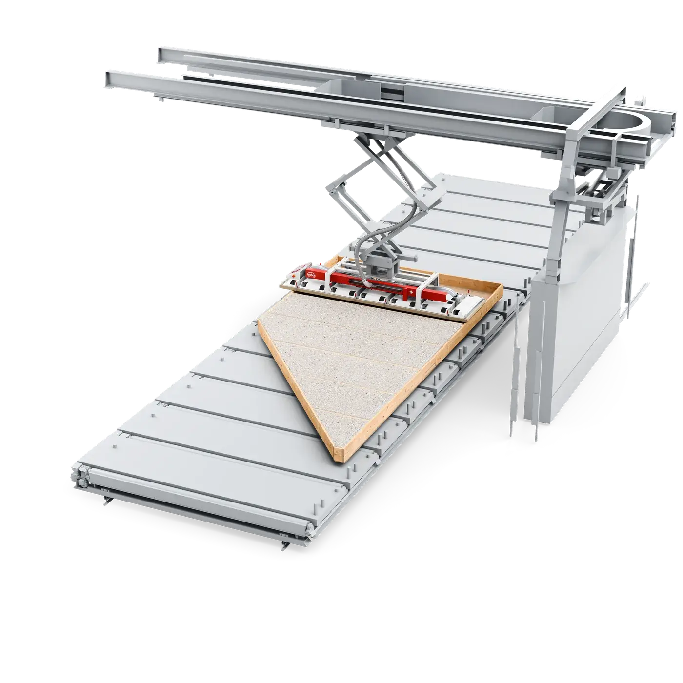 Automatisiertes Technowood-Portal mit isofloc Einblasplatte