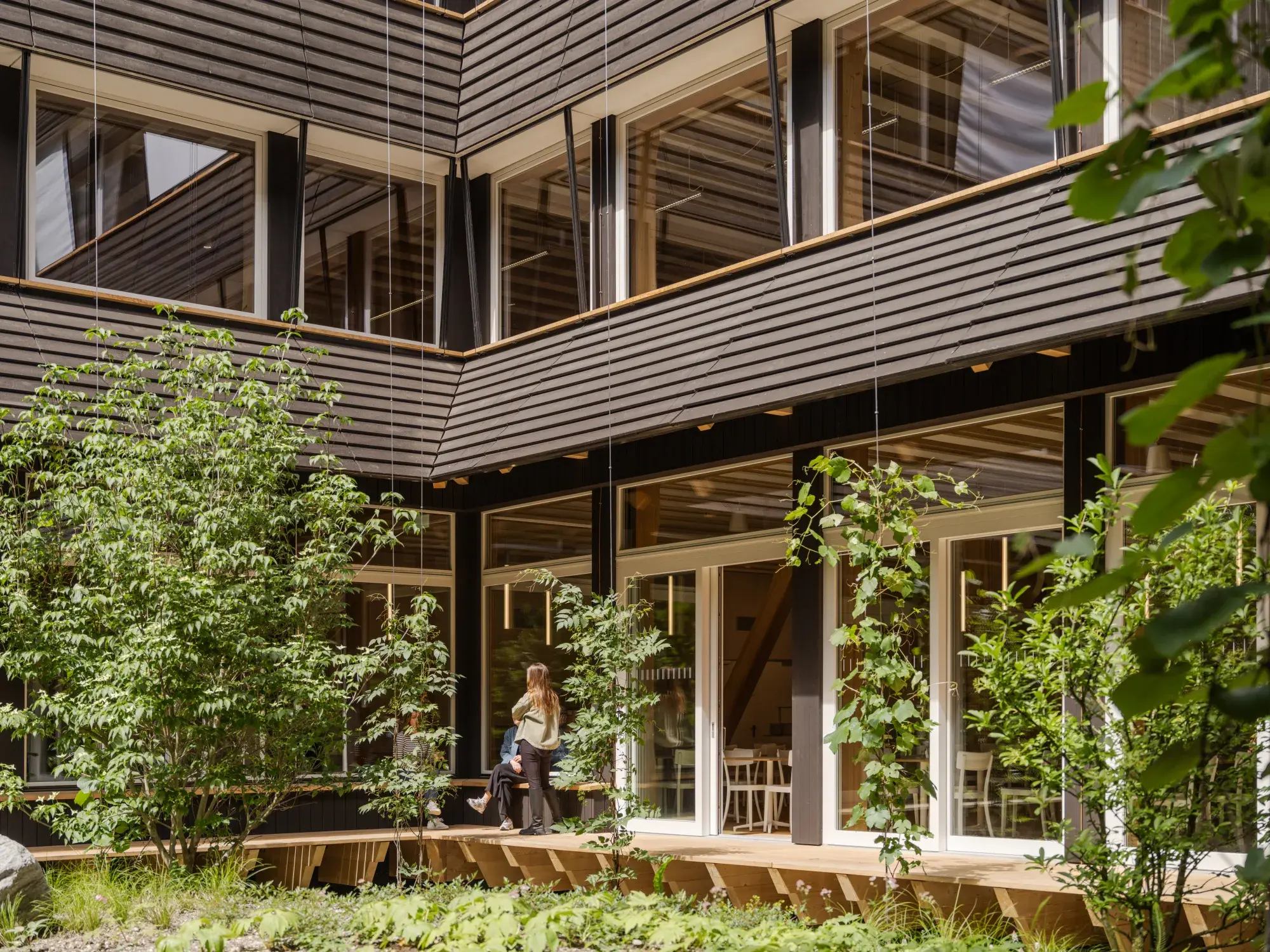 HORTUS Allschwil – Innenraum mit sichtbarer Holztragstruktur